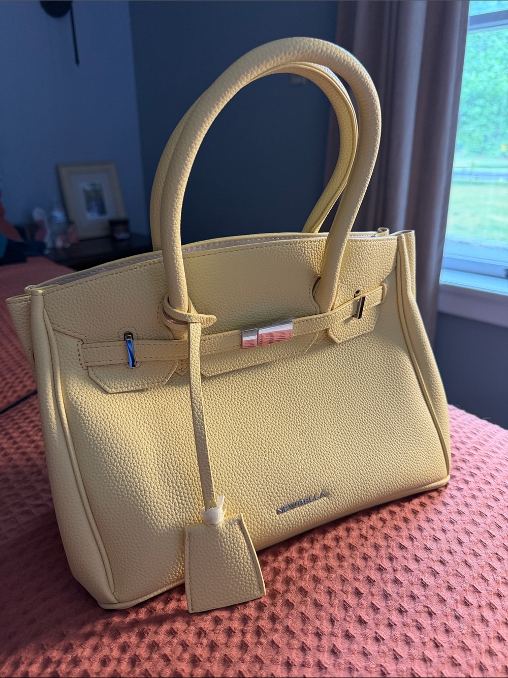 Structured Yellow Leather Tote Handbag